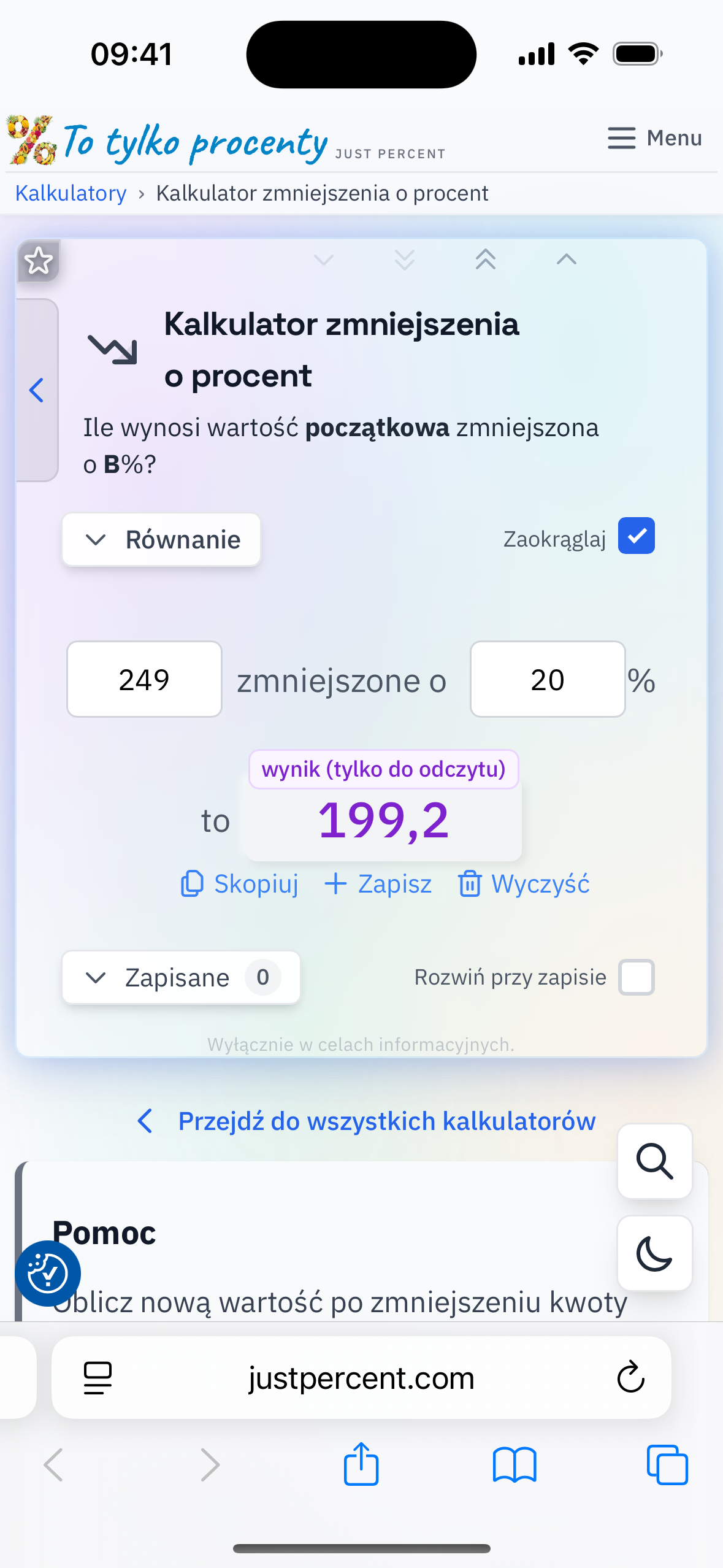 Kalkulator rabatu z ceną i procentem obniżki